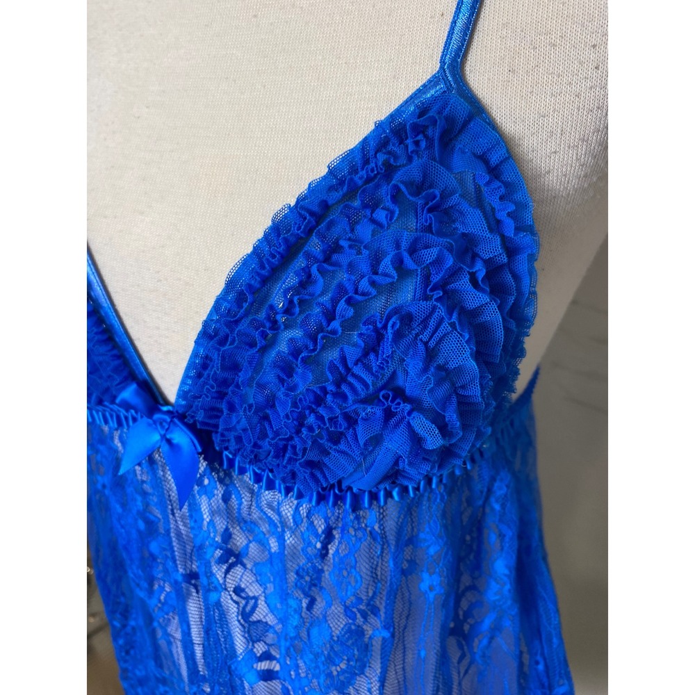 VTG Fredericks of Hollywood Blue Lace Babydoll Ruffle Lingerie Top XS/S 90/Y2K - Picture 2 of 7